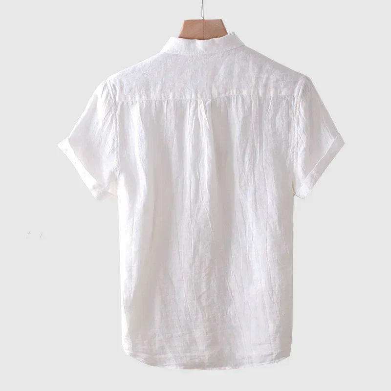 Men's White Crinkle Textured Shirt - Lightweight Linen