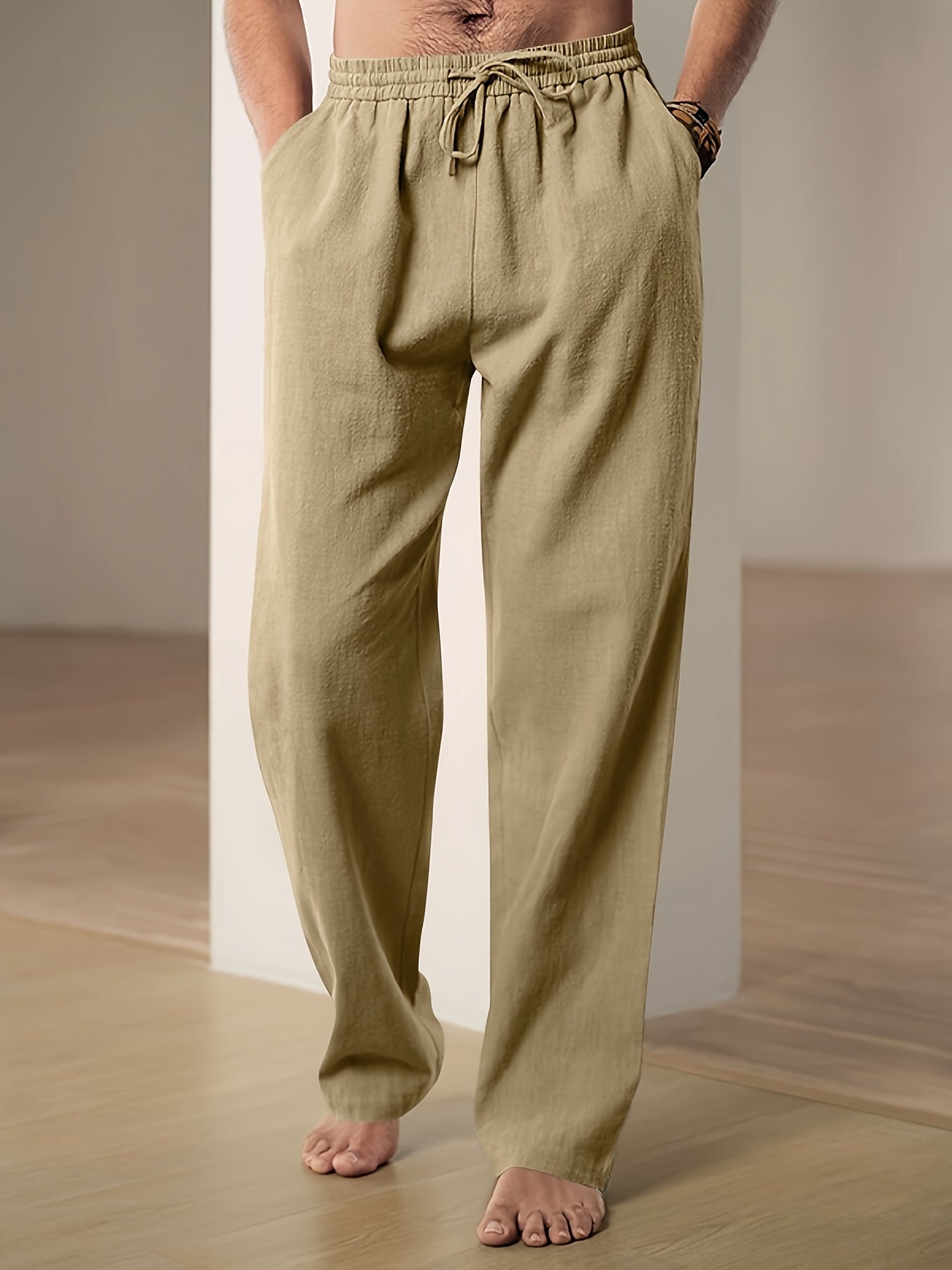 Men's Wide Leg Loose Fit Trousers - Lightweight Linen