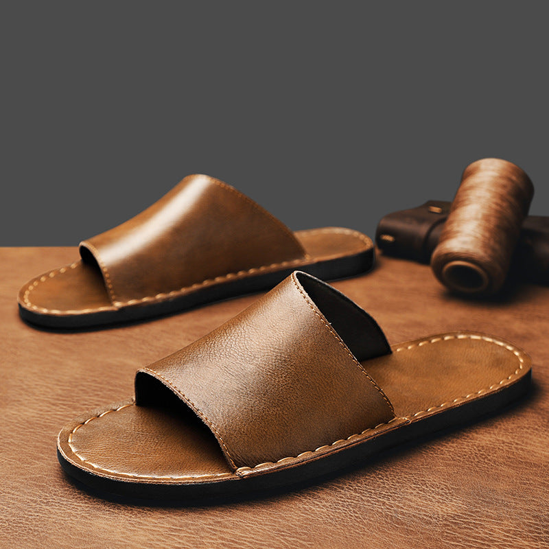 Men's Wide Strap Slide Sandals - Minimalist Leather