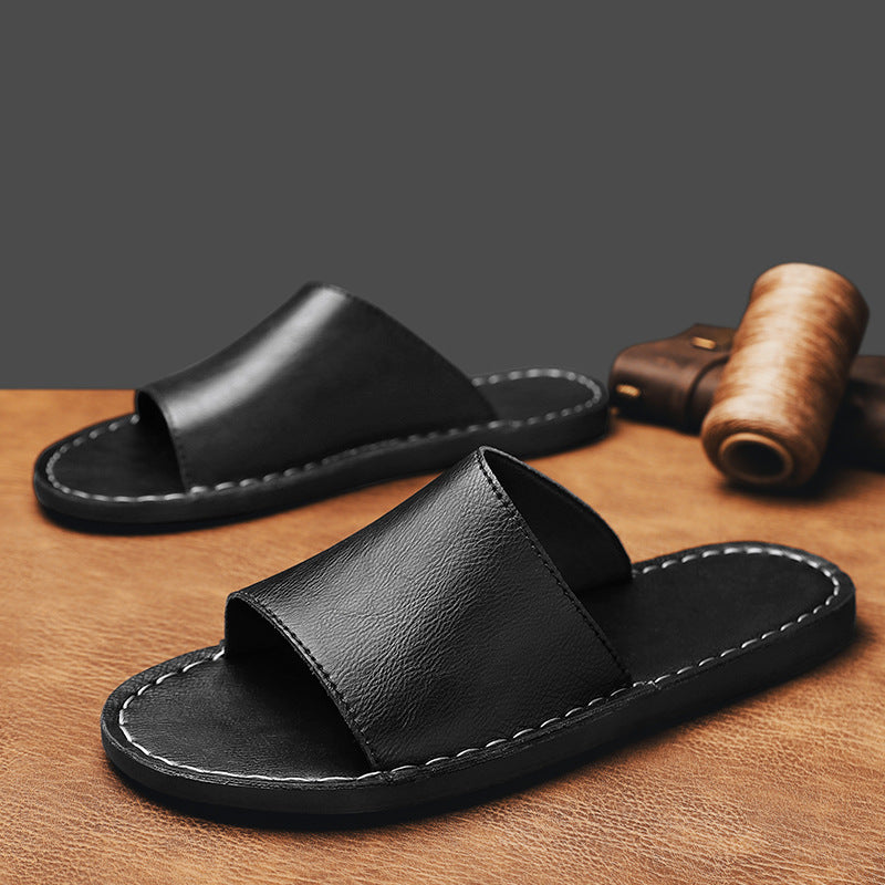 Men's Wide Strap Slide Sandals - Minimalist Leather