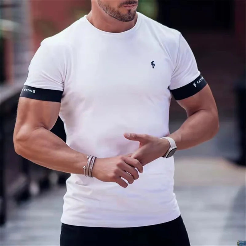 Men's Elastic Sleeves Slim Fit T-Shirt - Smooth Weave Texture