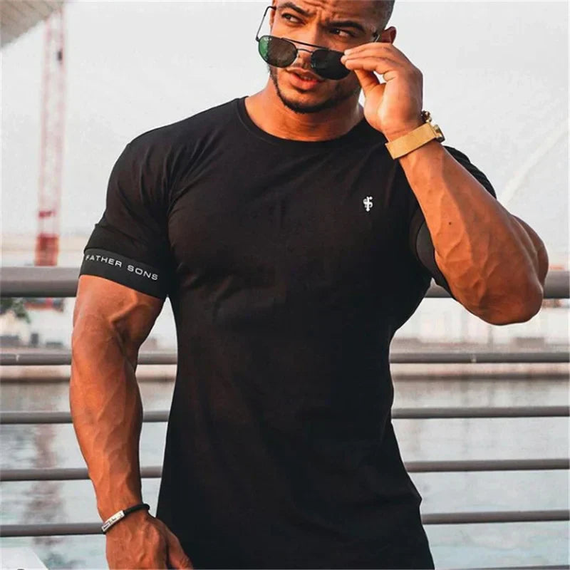 Men's Elastic Sleeves Slim Fit T-Shirt - Smooth Weave Texture