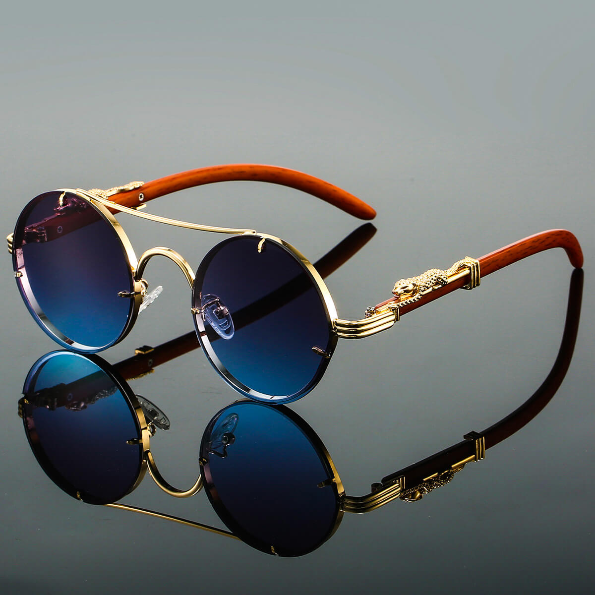 Unisex Round Retro Sunglasses - Double Bridge Frame