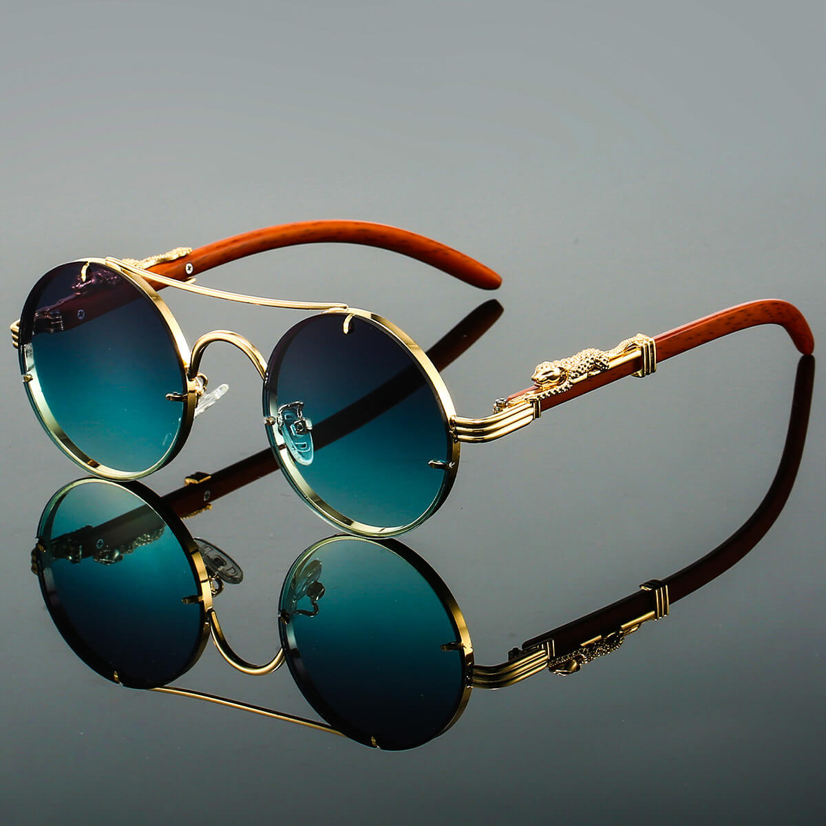 Unisex Round Retro Sunglasses - Double Bridge Frame