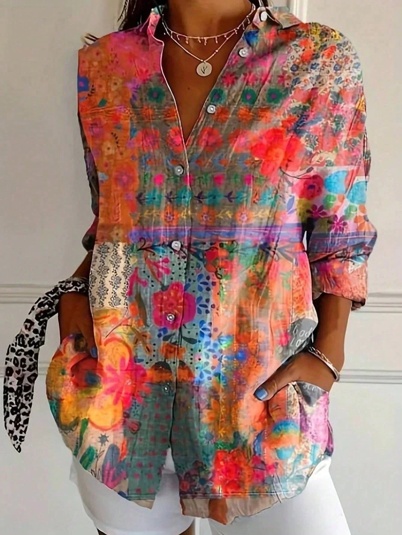 Women's Floral Blouse Printed Button Down Loose Fit Shirt