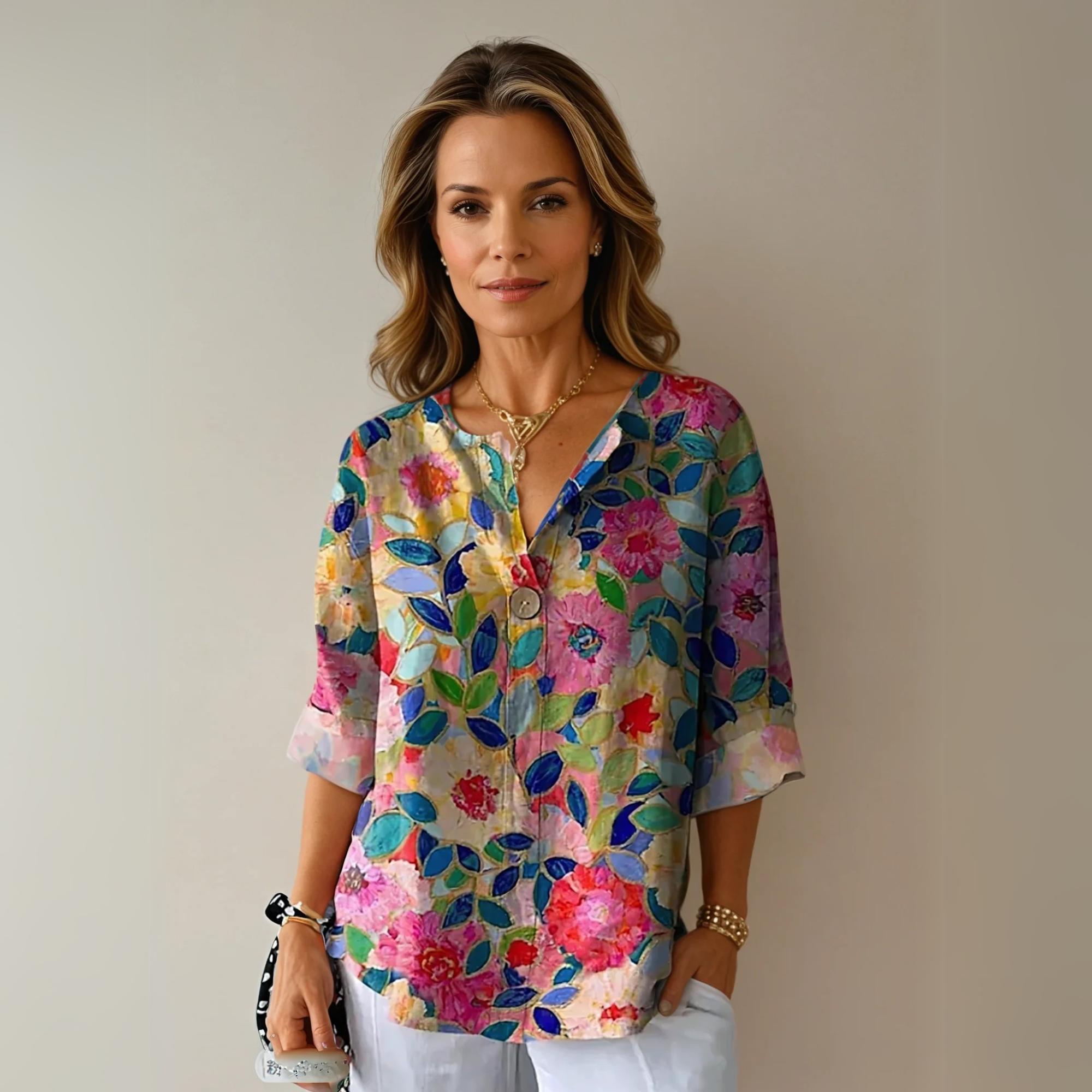 Women's Floral Blouse Summer Print V Neck Shirt