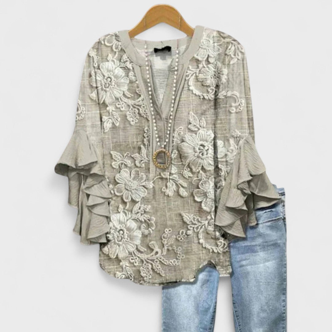 Women's Flowy Ruffle Blouse Floral Print Flare Sleeve Top