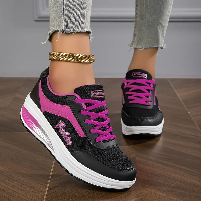 Women's Lace-Up Non-Slip Trainers - White Contrast Sole