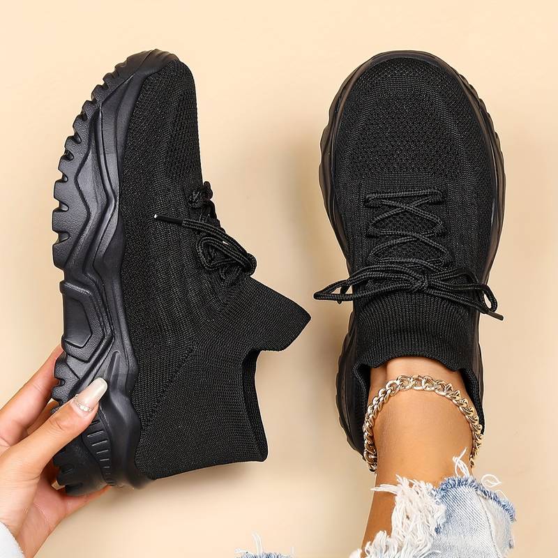 Women's Lace-Up Thick Sole Trainers - Breathable Mesh