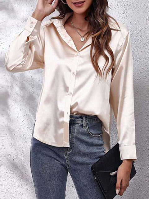 Women's Long Sleeve Button Down Blouse - Smooth Texture