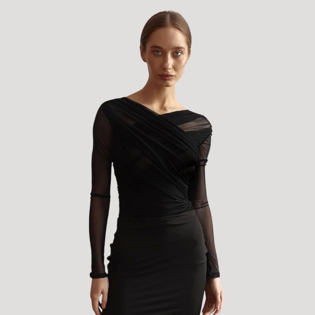 Women's Long Sleeve Wrap Top - Ruched Weave Style