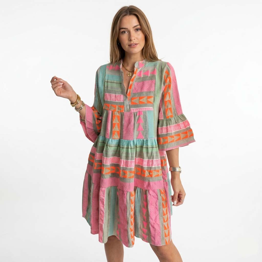 Women's Multicoloured 3/4 Sleeve Mini Dress - Geometric Print