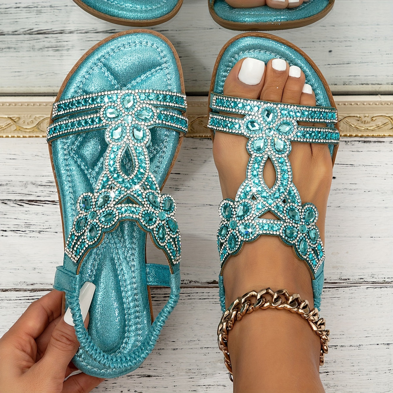 Women's Orthopedic Sandals Embellished Slingback Boho Cushioned Flat Shoes