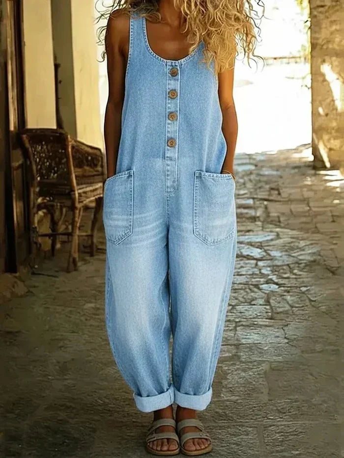 Women's Overalls Loose Fit Sleeveless Jumpsuit with Button Front
