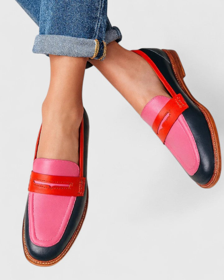 Women's Round Toe Multi-Colour Loafers - Smooth Leather Texture