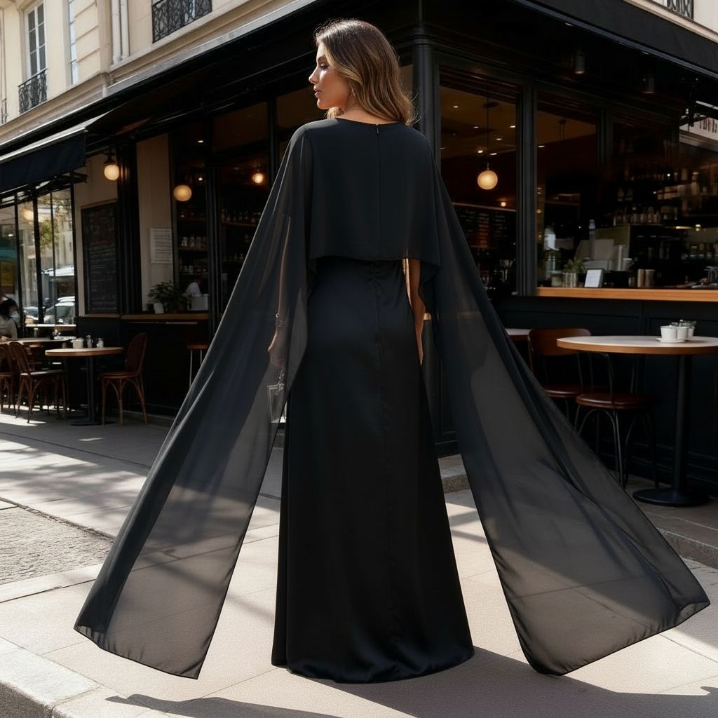 Women's Satin Cape Maxi Dress