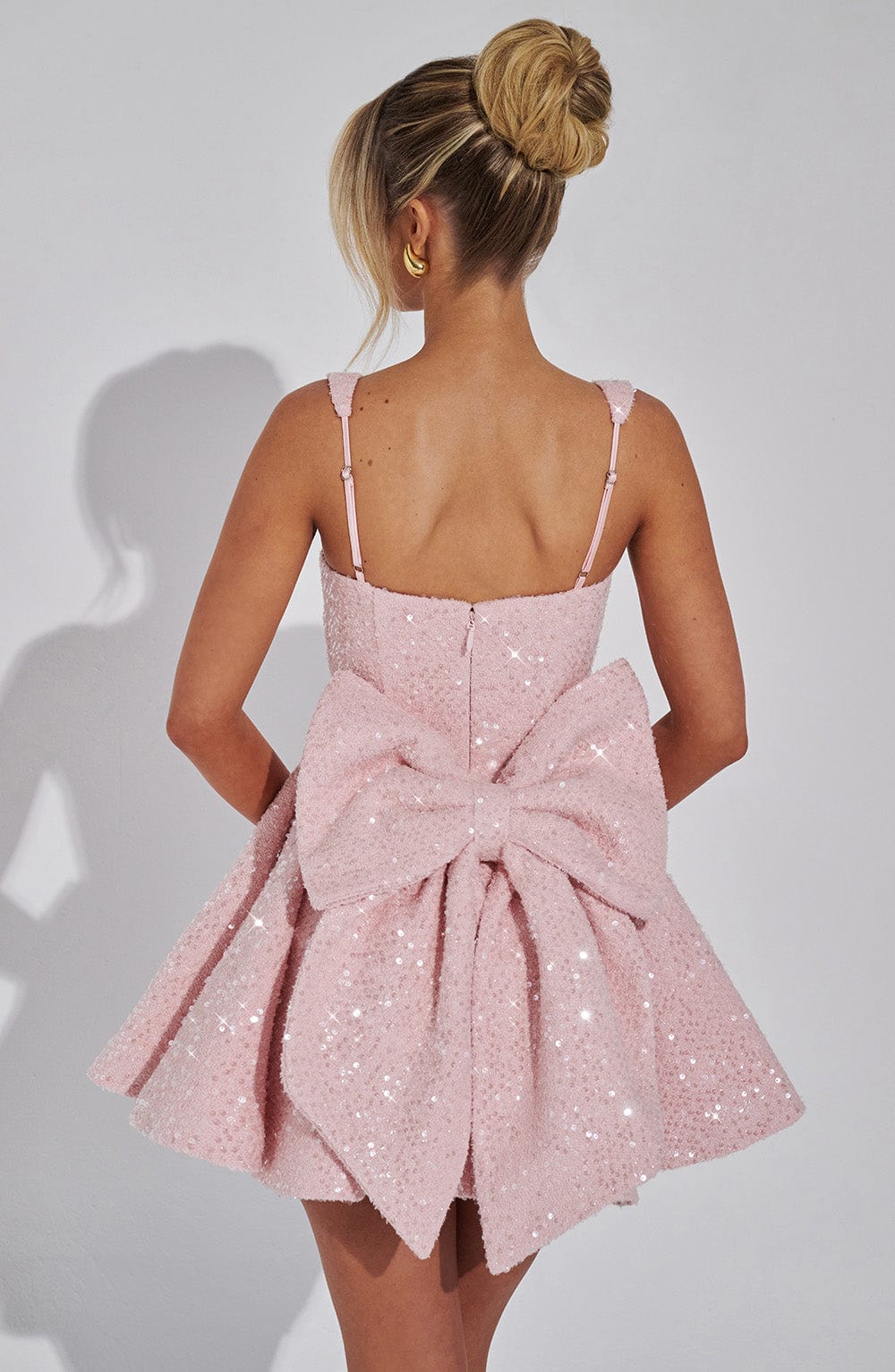Women’s Sequin Prom Mini Dress - Square Neck A-Line and Back Bow