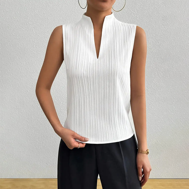 Women's Sleeveless Stand Collar Top - Striped Pattern Style