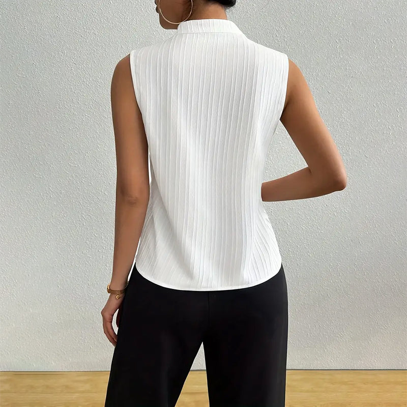Women's Sleeveless Stand Collar Top - Striped Pattern Style