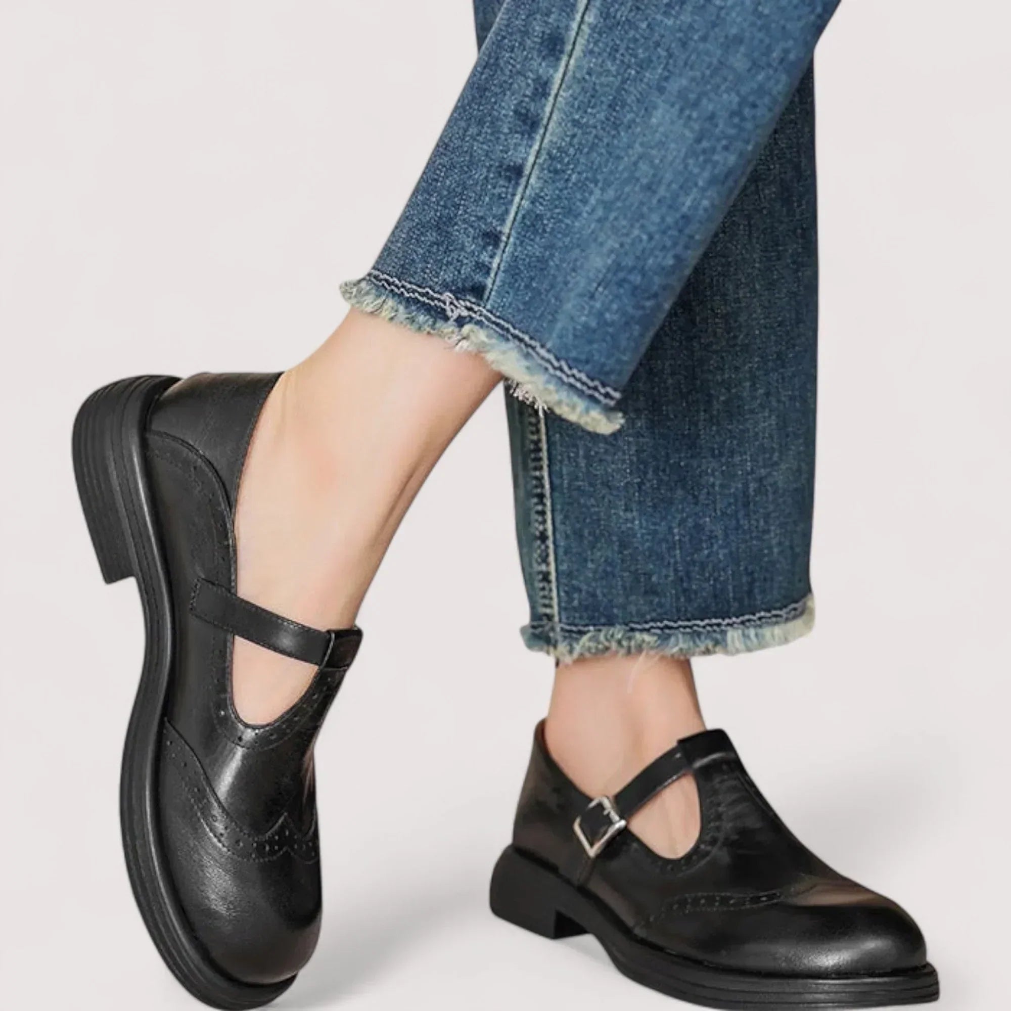Women's T-Strap Slip-On Oxford Shoes - Burnished Leather Finish