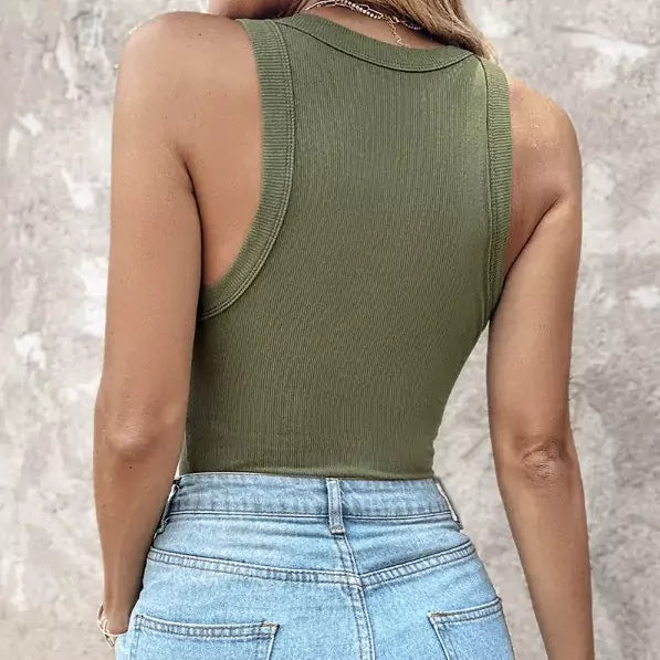 Women’s Tank Top with Built-in Bra - Ribbed Texture