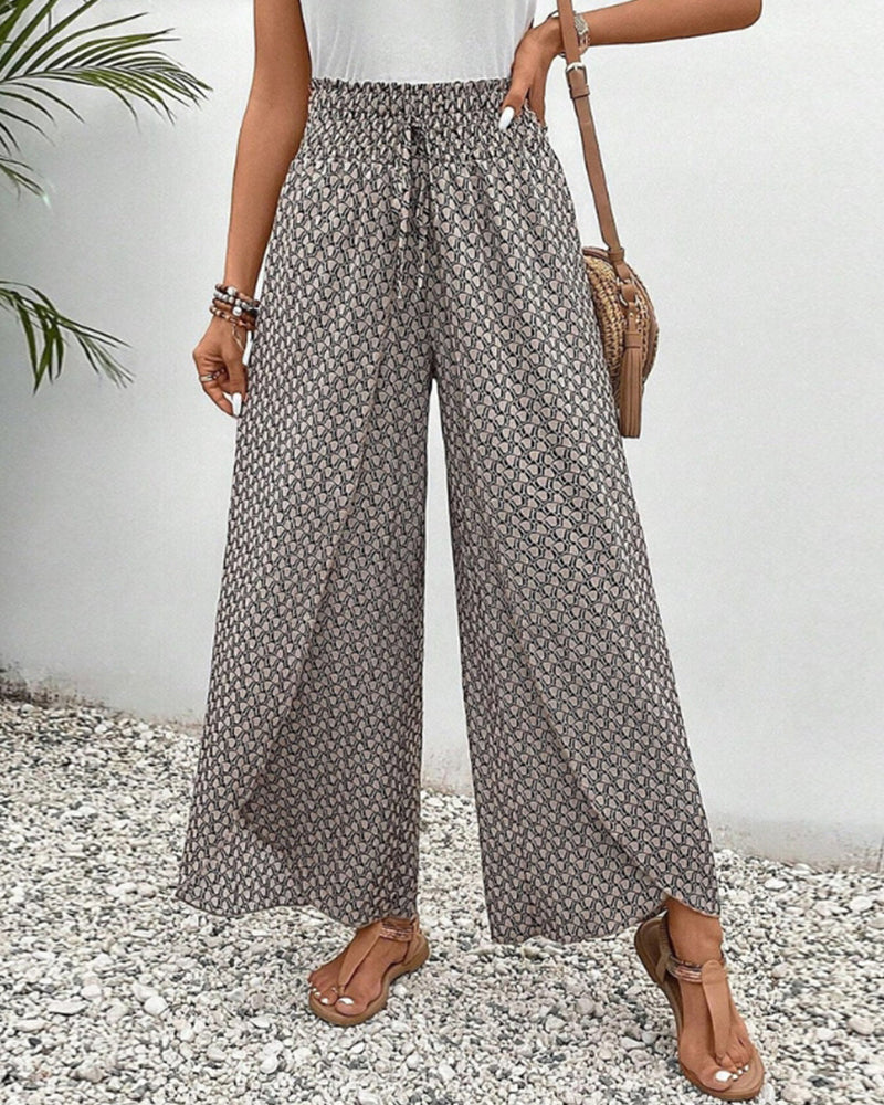 Women’s Wide-Leg Palazzo Trousers - Light Printed Weave