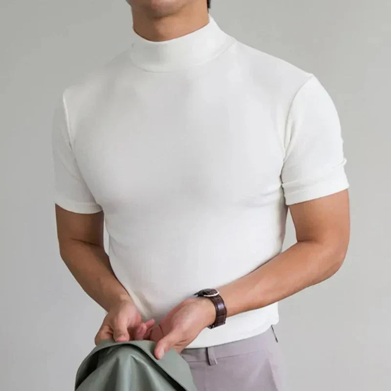 Men's Mock Neck Slim Fit T-Shirt - Smooth Lightweight Weave
