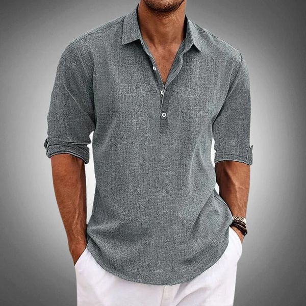 Men's 3/4 Sleeves Polo Shirt - Lightweight Linen