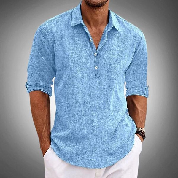 Men's 3/4 Sleeves Polo Shirt - Lightweight Linen